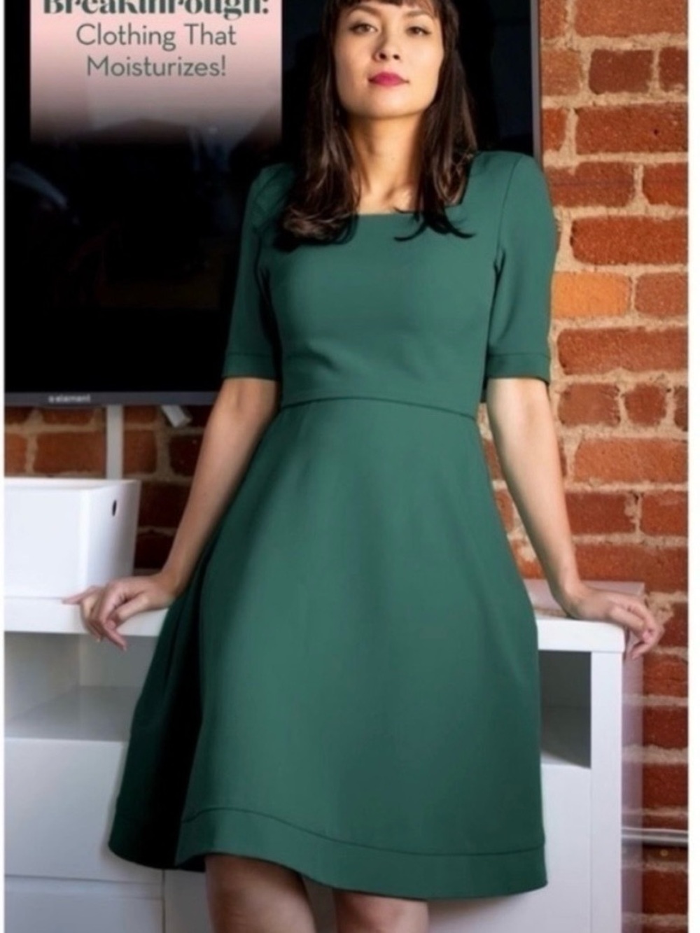 Betabrand Fit & Flare Elixir Midi Dress - Emerald Green - Medium
